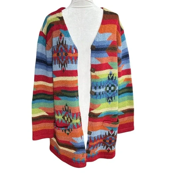 Northern Isles Colorful Aztec Patterned Cardigan Sweater. Size XL - Picture 2 of 8